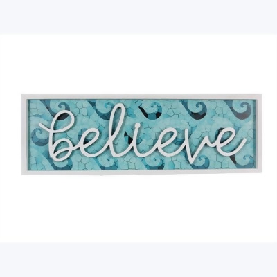 Youngs 61521 Believe Wood Framed Nautical Mosaic Design Christmas Wall Sign, Blue & White 