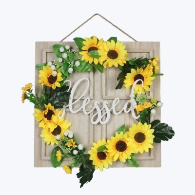 Youngs 82282 Wood Fall Wall Sign with Sunflower Wreath Accent 