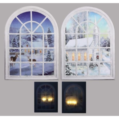 Youngs 90847 Canvas Window Shaped Winter Light Up Wall Art with Timer, Assorted Color - 2 Piece 
