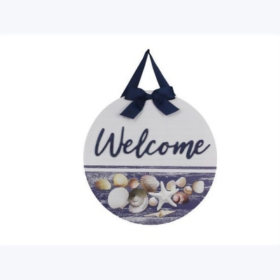 Youngs 61545 Wood Rounded Welcome Door Hanger & Wall Sign with Resin Starfish 