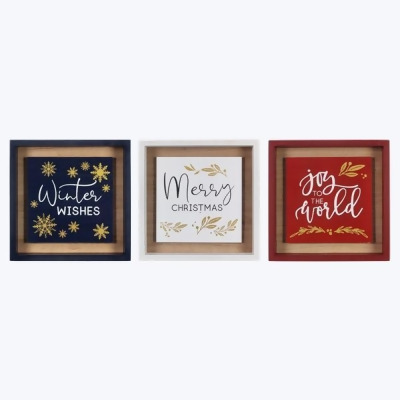 Youngs 92340 Wood Framed Winter Solstice Tabletop & Wall Signs, Assorted Color - 3 Piece 