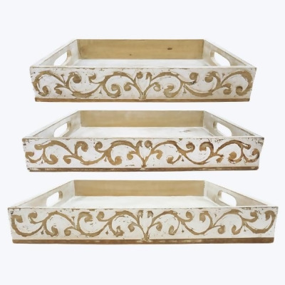 Youngs 11465 Wood Carved Serving Tray - Set of 3 