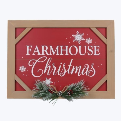 Youngs 92621 Wood Framed Christmas Farm House Wall Sign with Pine & Holly 