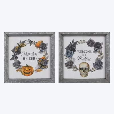 Youngs 82405 Tin Framed Wood Halloween Wall Sign, Assorted Color - 2 Piece 