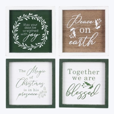 Youngs 92020 Wood Framed Green White & Natural Christmas Wall Sign, Assorted Color - 4 Piece 