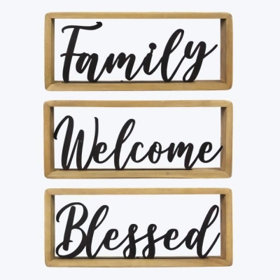 Youngs 11566 Wood Framed Wall & Tabletop Sign with Metal Cutout Words, Assorted Color - 3 Piece 
