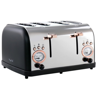 MegaChef MG-TS-3500B 4 Slice Wide Slot Toaster with Variable Browning in Black & Rose Gold 