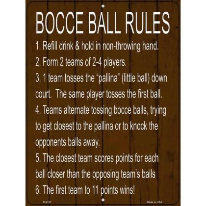 Smart Blonde P-4197 9 x 12 in. Bocce Ball 6 Rules Novelty Metal Parking Sign 