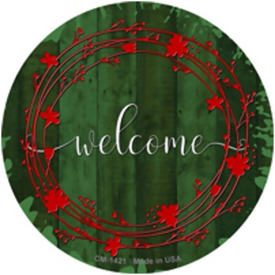 Smart Blonde CC-1421 3.5 in. Welcome Wreath Green Wood Novelty Circle Coaster - Set of 4 