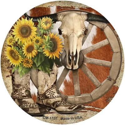 Smart Blonde CM-1707 3.5 in. Boots Cow Skull Barn Novelty Mini Metal Circle Magnet 