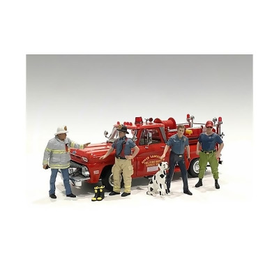 American Diorama 76318-76319-76320-76321 Firefighters 4 Males 1 Dog 1 Accessory Figure Set for 1 by 18 Scale Models - 6 Piece 