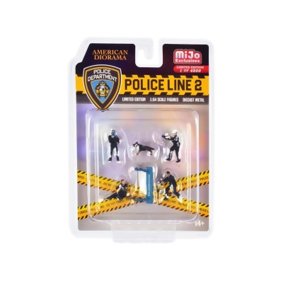 American Diorama 76497 Police Line 2 Diecast 4 Police Figures 1 Dog Figure & 1 Accessory Figure Set - Limited Edition to 4800 Pieces Worldwide for 1 by 64 Scale Models - 6 Piece 