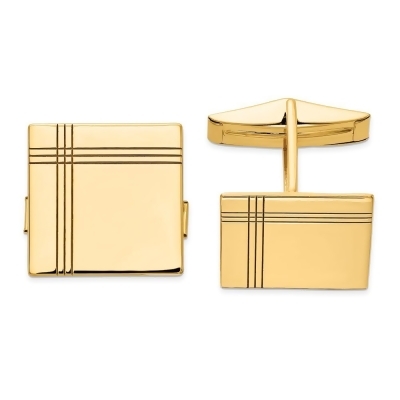 Finest Gold 14K Mens Square with Line Design Cuff Links&#44; Yellow 