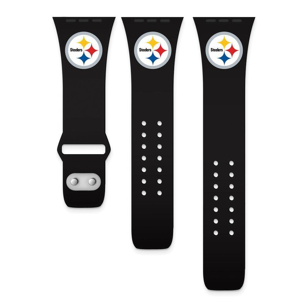 Finest Gold Gametime Pitts 42-44 mm Steelers Silicon Band-Fits Apple Watch&#44; Black
