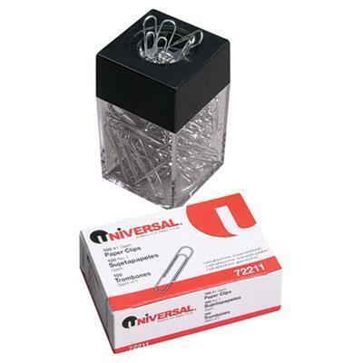 Universal A7072211A Paper Clips with Magnetic Dispenser - Small, Silver (100/Pack, 12 Packs/Carton)