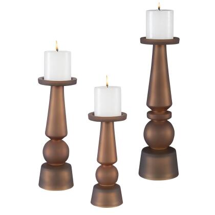 Uttermost 18045 15 x 5 in. Cassiopeia Butter Rum Glass Candle Holders - Set of 3 