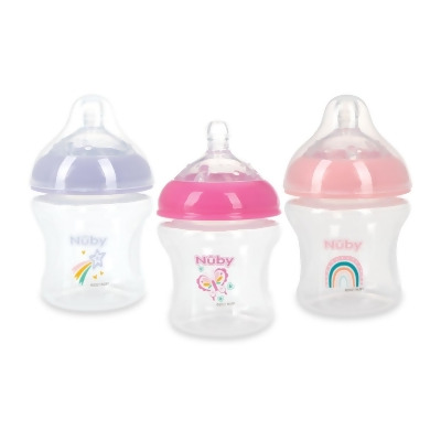 Nuby 2367447 6 oz Star, Butterfly & Rainbow Bottles with Slow Flow Silicone Nipple - 0 Plus Months - Pack of 24 