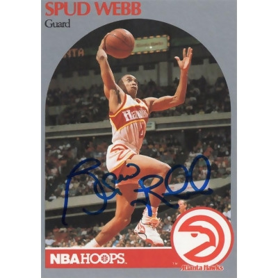 Autograph Warehouse 725667 Spud Webb Autographed Atlanta Hawks 1990 NBA Hoops No.35 Dunking Basketball Card 