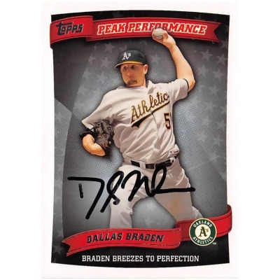 Autograph Warehouse 724544 Dallas Braden Autographed Oakland Athletics 2010 Topps No.PP122 Peak Performance Perfect Game Baseball Card 