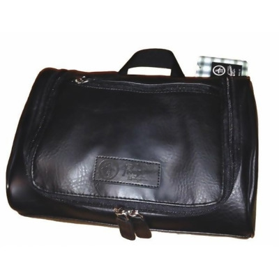 Autograph Warehouse 654554 10 x 7 x 3 in. Penguin Mens Black Leather Hanging Toiletry Travel Shave Kit Case Bag 