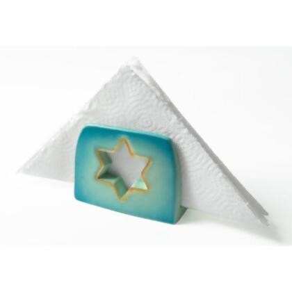 Holy Land Gifts 214072 No.71120 Star of David Blue & Gold Tones Napkin Holder 
