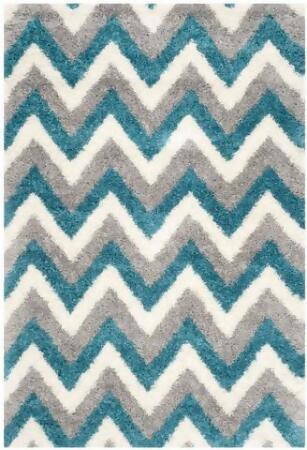 Safavieh SGK568C-5 Safavieh Kids Shag Power Loomed Rectangle Rug- Ivory - Blue- 5 ft. 3 in. x 7 ft. 6 in. 