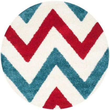 Safavieh SGK564B-7R Safavieh Kids Shag Power Loomed Round Rug- Ivory - Red- 6 ft. 7 in. x 6 ft. 7 in. 