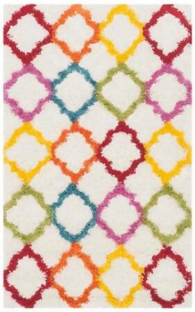 Safavieh SGK569A-4 Safavieh Kids Shag Power Loomed Rectangle Rug- Ivory - Multi- 4 x 6 ft.