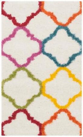 Safavieh SGK563A-4 Safavieh Kids Shag Power Loomed Rectangle Rug- Ivory - Multi- 4 x 6 ft. 