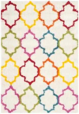 Safavieh SGK569A-5 Safavieh Kids Shag Power Loomed Rectangle Rug- Ivory - Multi- 5 ft. 3 in. x 7 ft. 6 in.