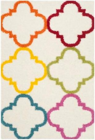 Safavieh SGK563A-5 Safavieh Kids Shag Power Loomed Rectangle Rug- Ivory - Multi- 5 ft. 3 in. x 7 ft. 6 in. 