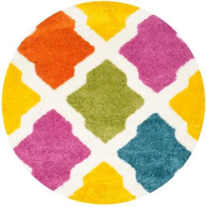 Safavieh SGK562A-7R Safavieh Kids Shag Power Loomed Round Rug- Ivory - Multi- 6 ft. 7 in. x 6 ft. 7 in. 
