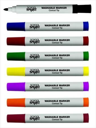 School Smart Conical Tip Washable Markers for School, Home, and More,  Assorted Colors, Pack of 8