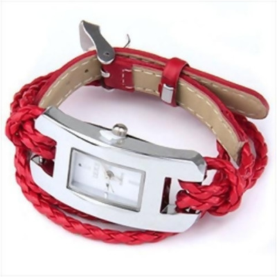 Best Desu 17322 Handmade Leather Bracelet Watch- Red 