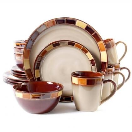 Gibson 69820.16 Casa Estebana Dinnerware Set- Beige & Brown 