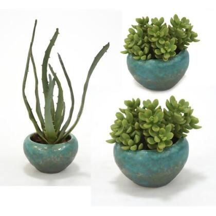 Distinctive Designs International 2981 Set Of 3 Faux Succulents In Antique Turquoise Bowls - 1 Large- 2 Small 