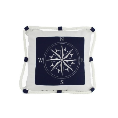 Handcrafted Decor Pillow 109 Blue Compass with Nautical Rope Decorative Throw Pillow- 16 in. 