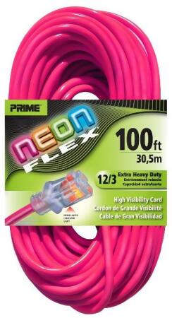 Prime NS513835 Neon Pink Flex Extension Cord 100 ft.