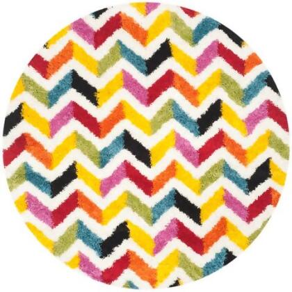 Safavieh SGK565A-7R Safavieh Kids Shag Power Loomed Round Rug- Ivory - Multi- 6 ft. 7 in. x 6 ft. 7 in. 