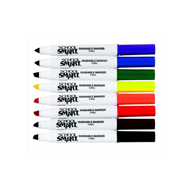 School Smart Washable Marker, Chisel Tip, Assorted Colors, Pack of 8