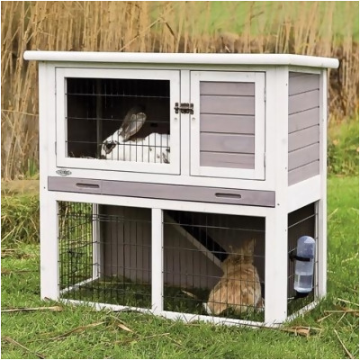 TRIXIE Pet Products 62305 Rabbit Hutch With Sloped Roof- Medium- Gray & White 