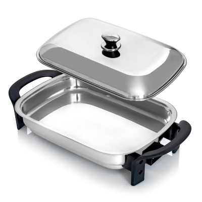 Maxam KTES4MX 16 in. Electric Skillet - Rectangular Stainless Steel Pan with Handles & Lid Cover 