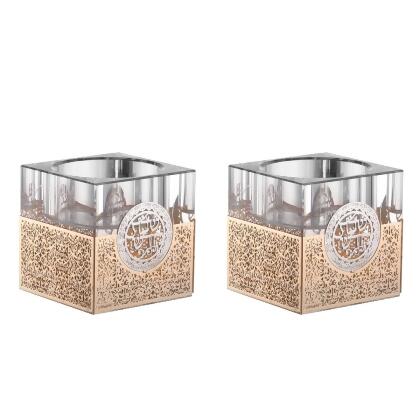 A&M Judaica & Gifts 183058 1.5 x 2 in. Set of Crystal Tea Light Holder with 4 Sides of Gold Plates 