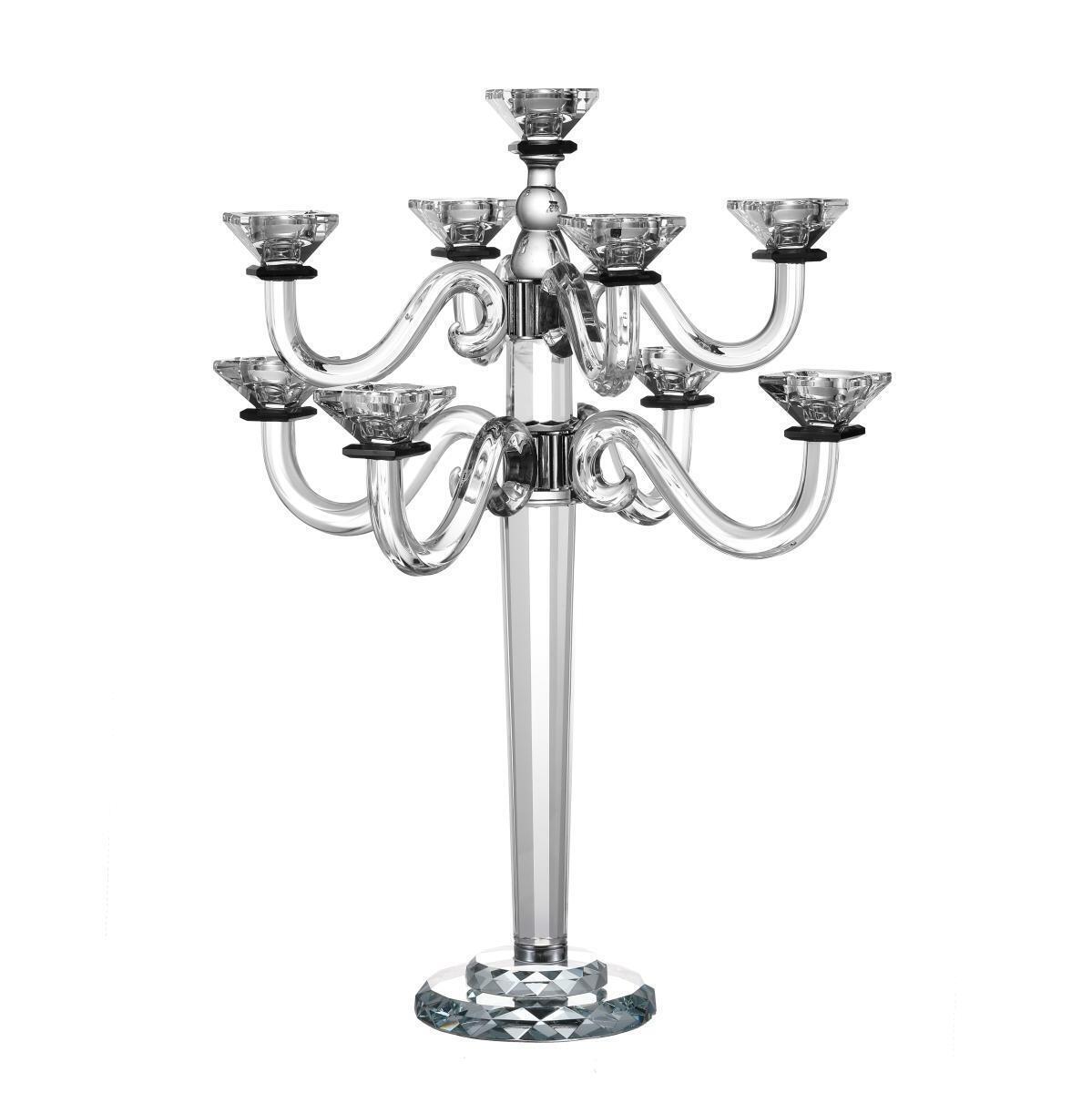 A&M Judaica & Gifts 182950 22 in. Candelabra 9 Branch with Rim, Crystal & Black