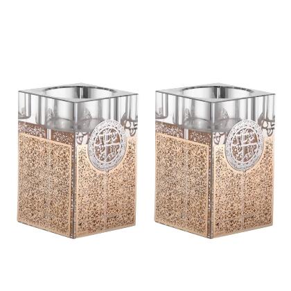 A&M Judaica & Gifts 183056 1.5 x 3 in. Set of Crystal Tea Light Holder with 4 Sides of Gold Plates 