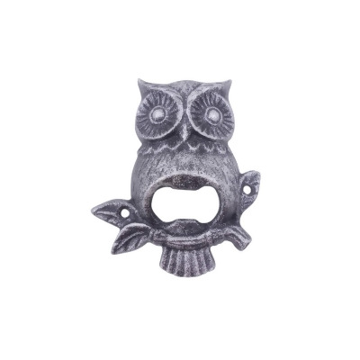 Handcrafted Model Ships K-9222-Owl-silver 6 x 2 x 2.5 in. Rustic Silver Cast Iron Owl Wall Mounted Bottle Opener 