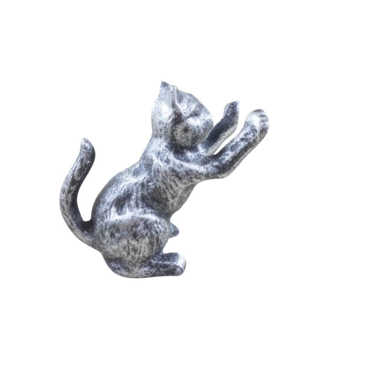 Handcrafted Model Ships k-0892A-silver 5 x 2.5 x 5 in. Rustic Silver Cast Iron Cat Door Stopper