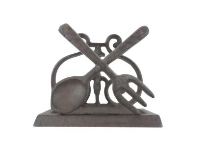 Handcrafted Model Ships k-9312-FS-cast-iron 4.5 x 2.5 x 5 in. Cast Iron Fork & Spoon Kitchen Napkin Holder 