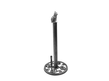 Handcrafted Model Ships K-9234-Silver 16 x 7 x 7 in. Rustic Silver Cast Iron Sitting Cat Kitchen Paper Towel Holder 