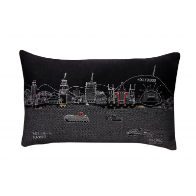 HomeRoots 482500 24 in. Los Angeles Nighttime Skyline Lumbar Decorative Pillow, Black & Grey 